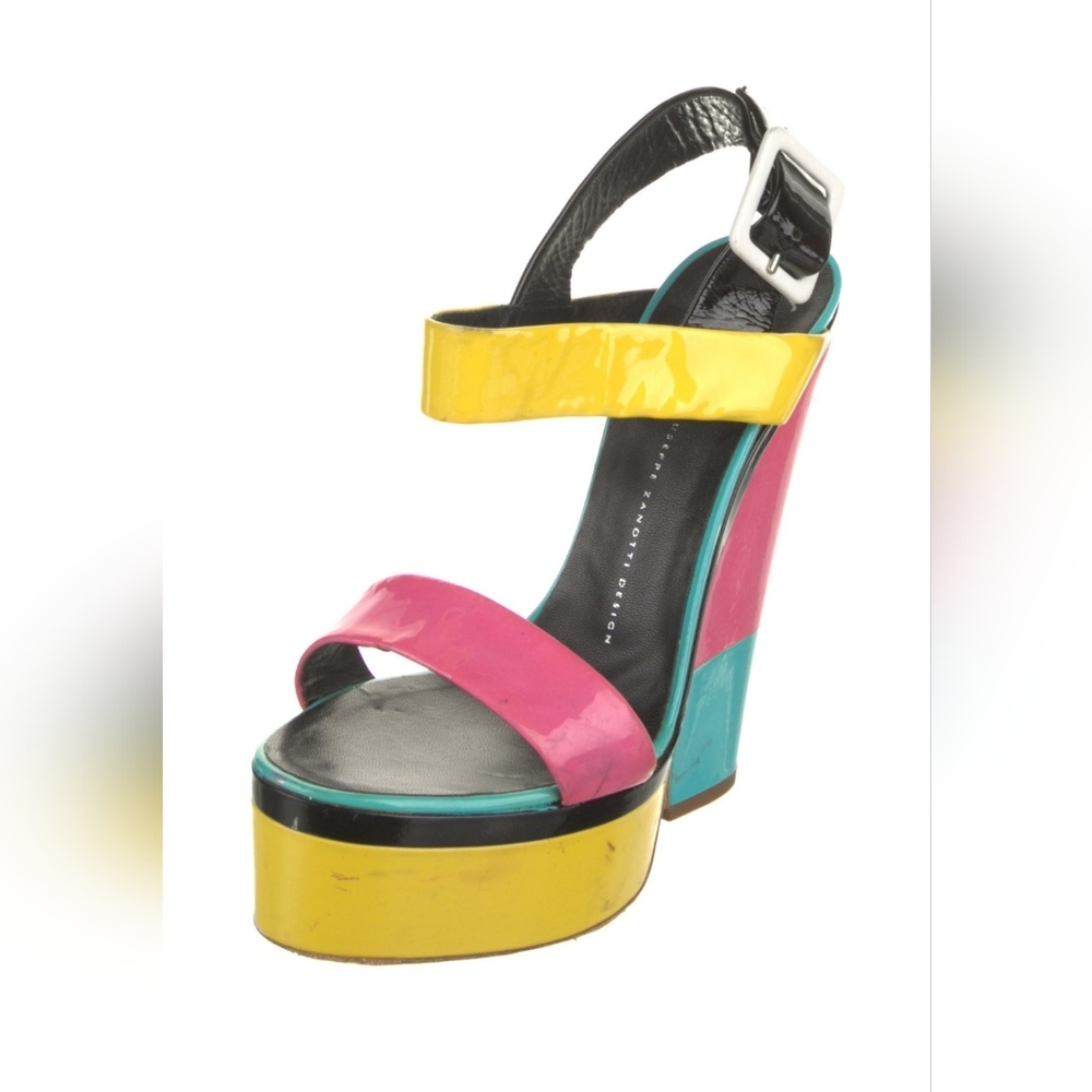 Giuseppe ZanottiPatent Leather Colorblock Pattern Sandals, Size 9.5 - Picture 2 of 5